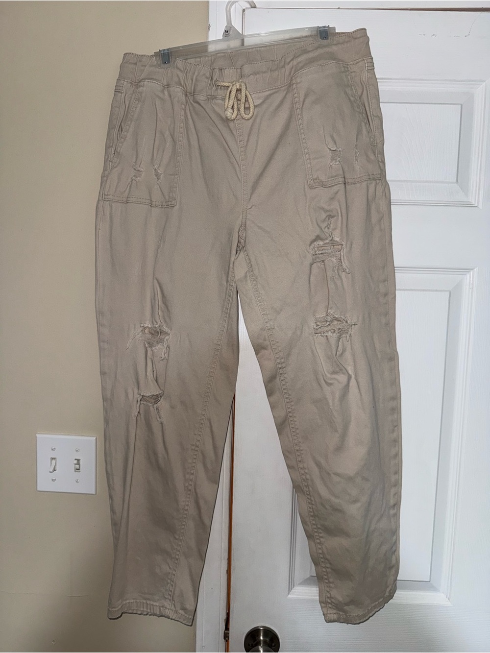 Cato Women’s Distressed Drawstring Cargo Pants - Beige